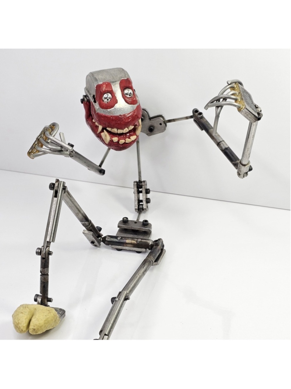OOAK Handmade Scrap Metal Monster Skeleton Art Sculpture 16" Posable Figure